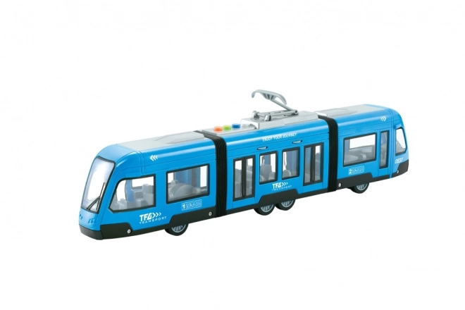 Tram op traagheidsmotor blauw schaal 1:16