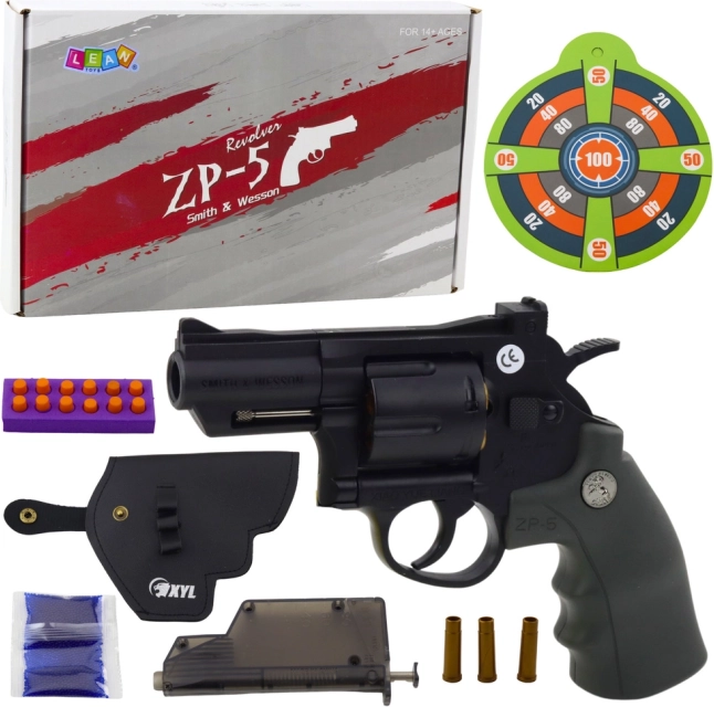 Toy revolver with foam bullets and gel beads