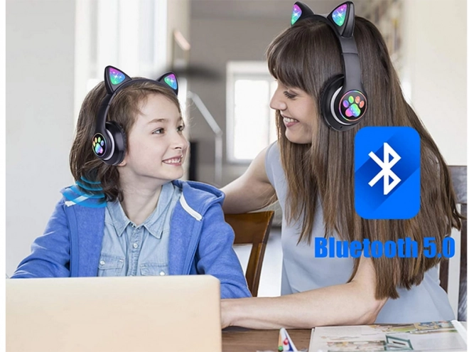 Draadloze bluetooth-hoofdtelefoon FM-radio mp3 kattenoren LED-verlichting