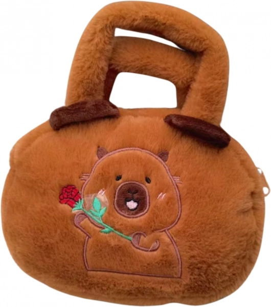 Pluchen tas met capibara en roos, bruin 20 cm