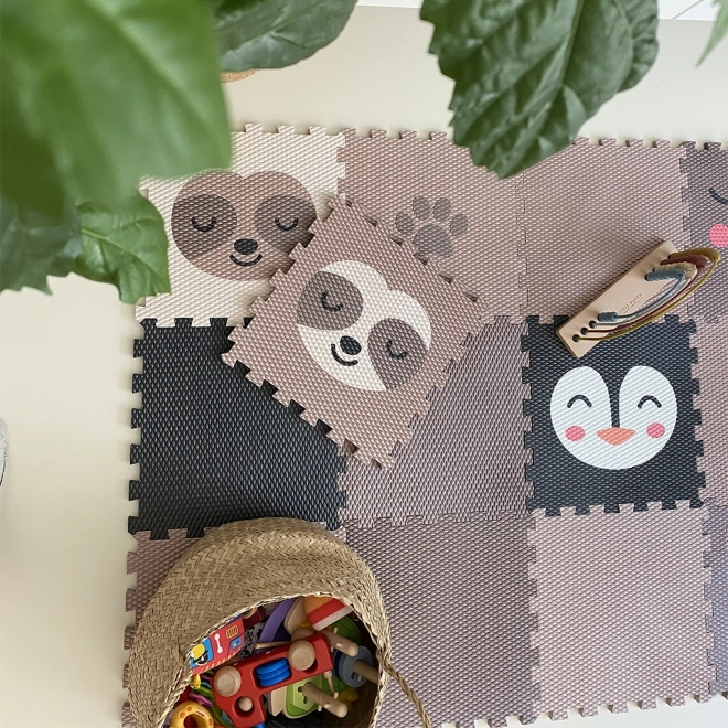 Minideckvloer Luiaard - bruin met crèmekleurige luiaard