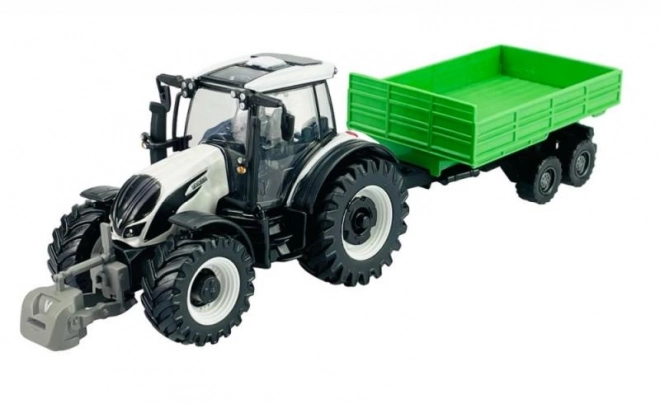Bburago Farm 10cm Tractor met Aanhanger - Valtra N174 - Kiepaanhangwagen