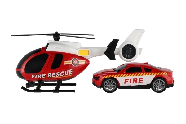 Brandweer reddingsset met helikopter en auto