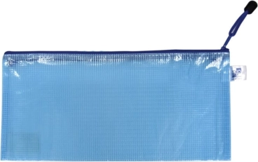 Pochette bleue à maille avec fermeture éclair, format DL