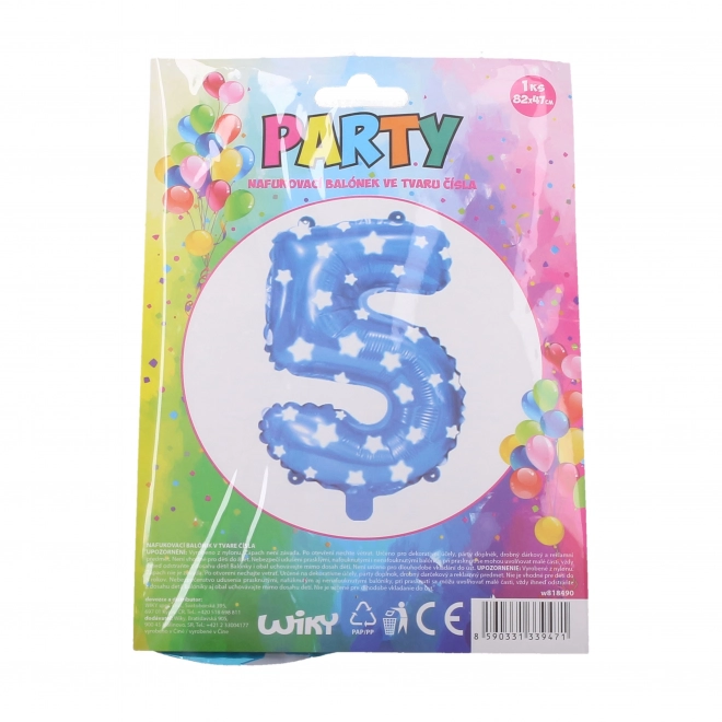 Blauw opblaasbare ballon met sterretjes - nummer 5