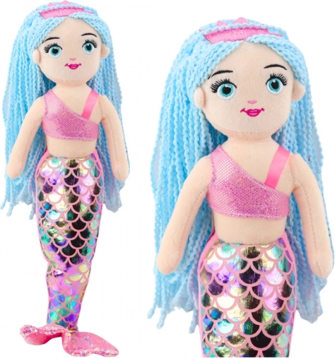 Sirène en peluche avec queue holographique rose-bleu 48 cm