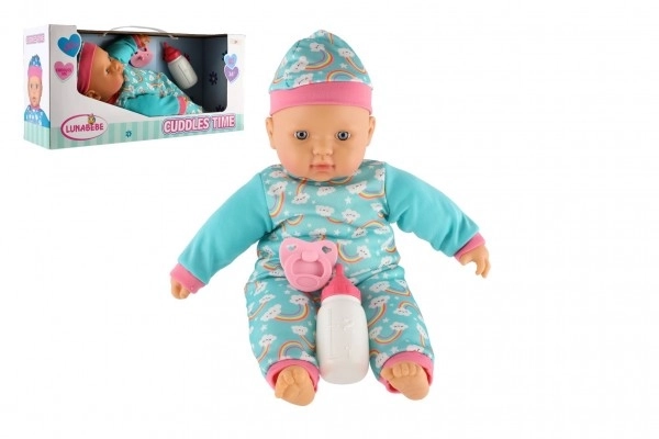 Poppenbaby 40cm zacht lichaam met flesje en fopspeen in doos 41x19x12,5cm