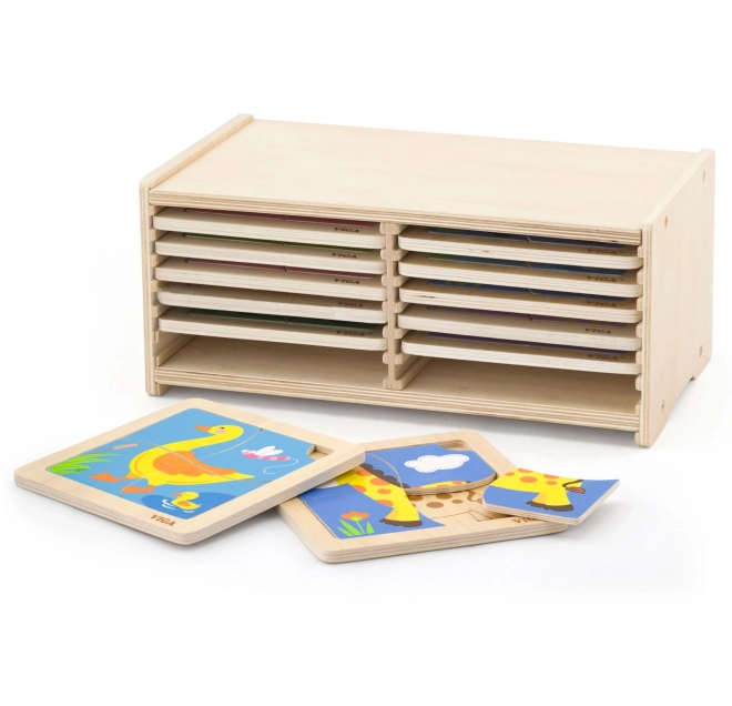 VIGA houten puzzel met 12 planken op een standaard