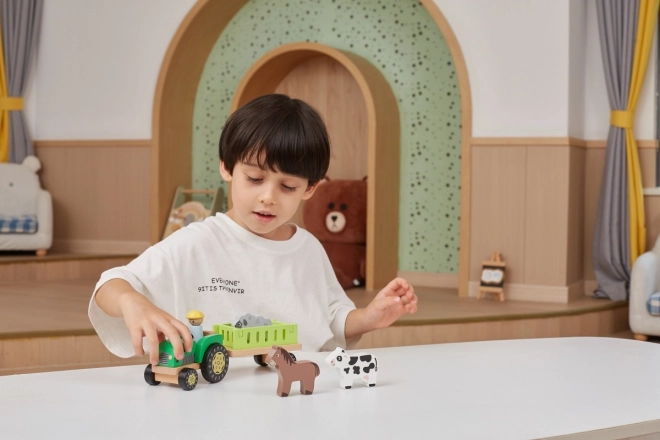 Houten tractor met diertjes