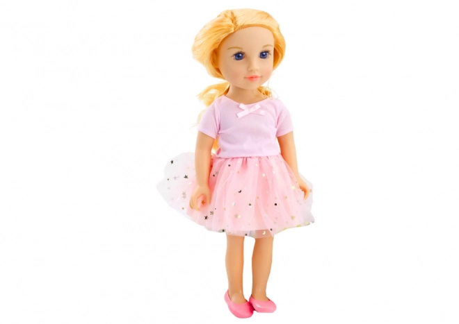 Doll in Pink Dress with Tulle Skirt and Blonde Hair
