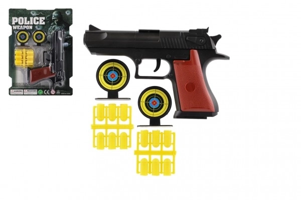 Pistool prop 17cm plastic + munitie 12st + doelwit 2st op kaart