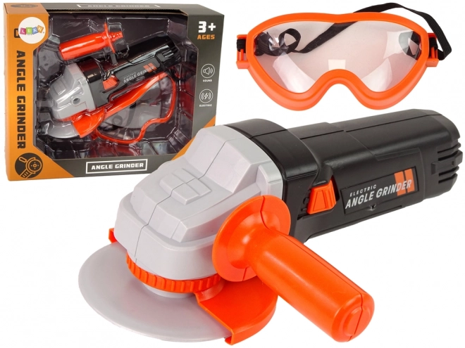 Kindergereedschapset met batterijslijper en veiligheidsbril