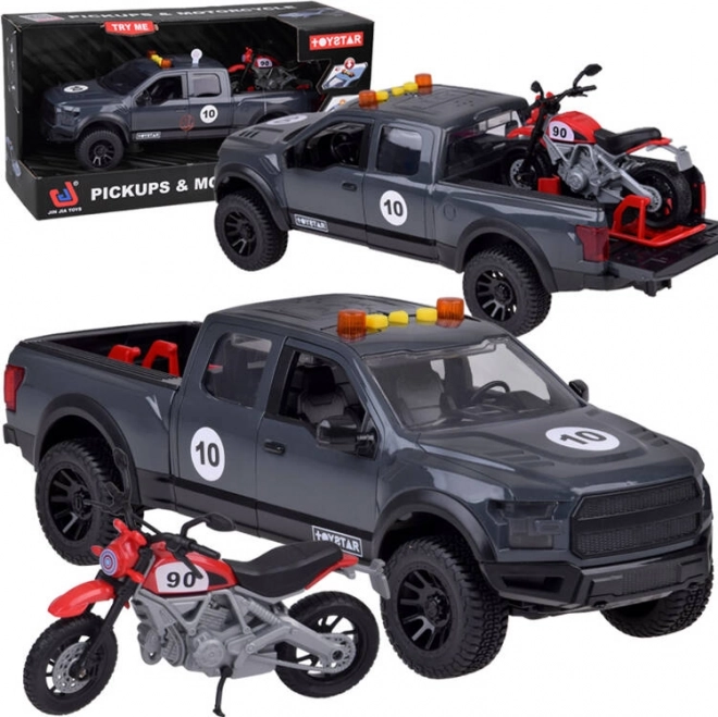 Children's pickup with motorcycle and light effects