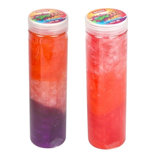 Slijm - glinsterend 400g 20cm in plastic buis 4 kleuren 4 stuks in doos