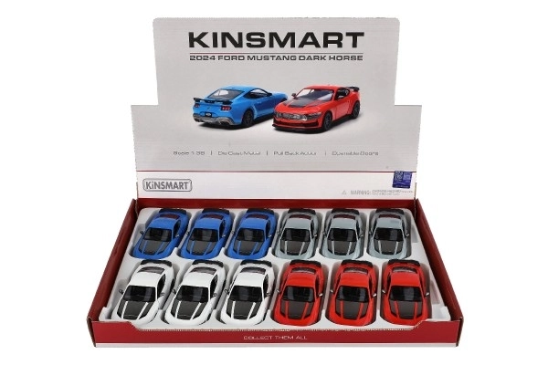 Auto Kinsmart 2024 Ford Mustang Dark Horse 1:38 metaal/kunststof 12,5cm 4 kleuren op trek-mechanisme 12st per doos