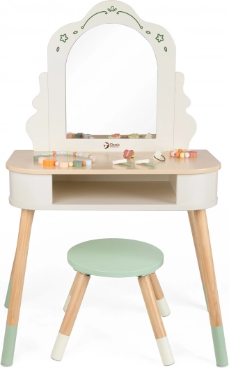 Holztoilettentisch mit Rundem Spiegel und Zubehör Pastell Classic World
