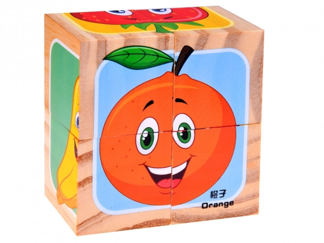 Houten blokken fruitpuzzel