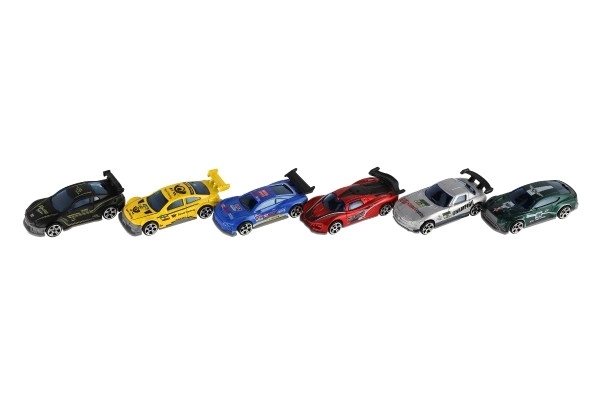 Auto race 6 stuks metaal/plastic 8cm vrije loop in doosje 10,5x27x4cm