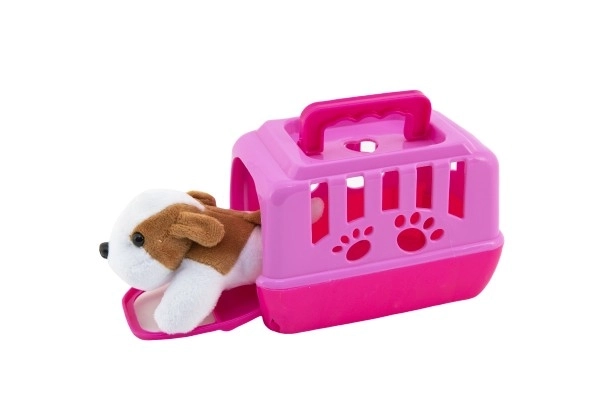 Dierenvriendje hondje pluche in draagbare doos plastic 15cm gemengde kleuren 12 stuks in doos