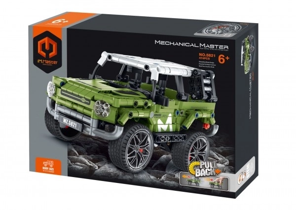 Bouwset IamMaster terreinwagen plastic 474 stukken met terugtrekmechanisme in doos 31x23x6,5cm