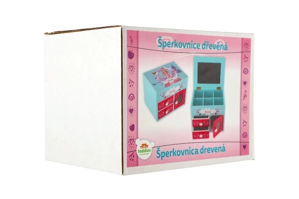 Juwelenkastje Princess 3 lades met opklapbare bovenkant met spiegel hout 16x12,5x12cm in doos