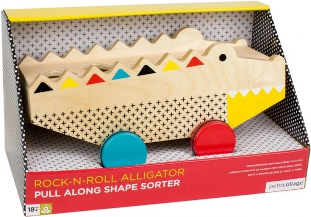 Petit Collage houten trekspeelgoed alligator en vormenstoof 2-in-1