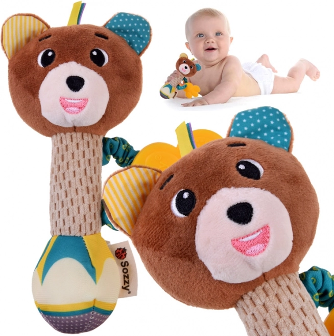 Plush rattle and teether animal toy for babies