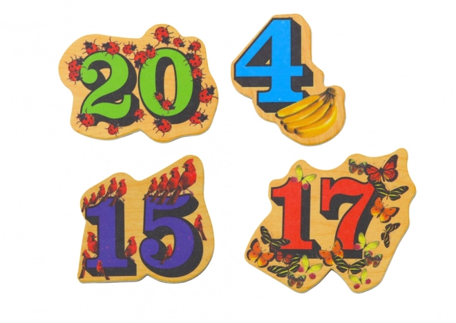 Magnetische houten cijfers met afbeeldingen 20 stuks