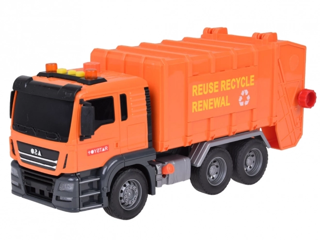 Grote vuilniswagen met containers, geluiden en lichten