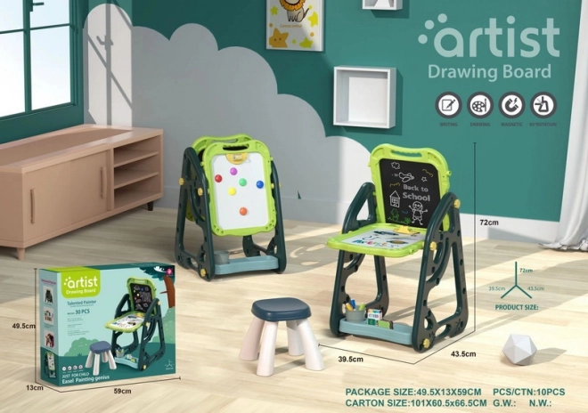 Multifunctioneel bord voor kinderen 3+ met magnetisch bord en stoeltje