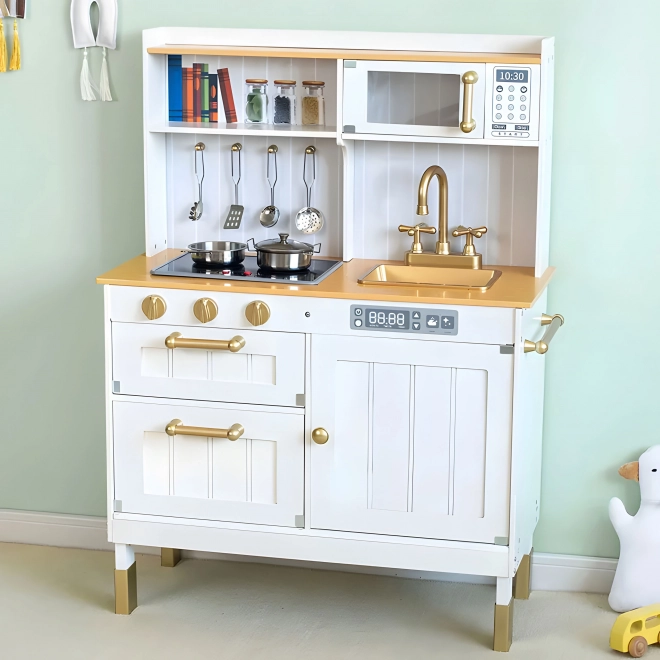 Houten speelkeuken voor kinderen met geluiden en LED-verlichting, groot, met deurtjes die open kunnen en 7 accessoires, ECOTOYS