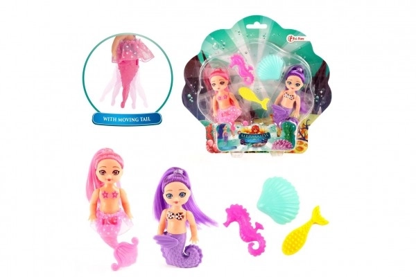 Zeemeermin poppen 2 stuks 10cm plastic met accessoires op kaart