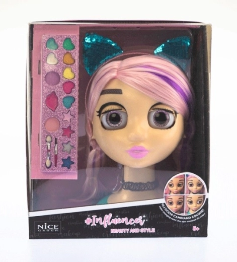 Make-up poppenhoofd Influencer met wisselende oogkleuren