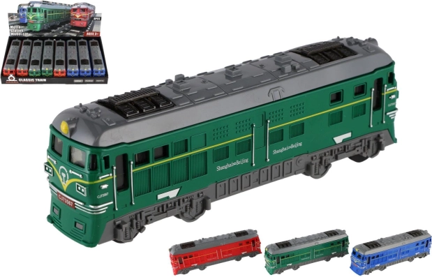 plastic locomotive 18 cm with flywheel, 3 colors