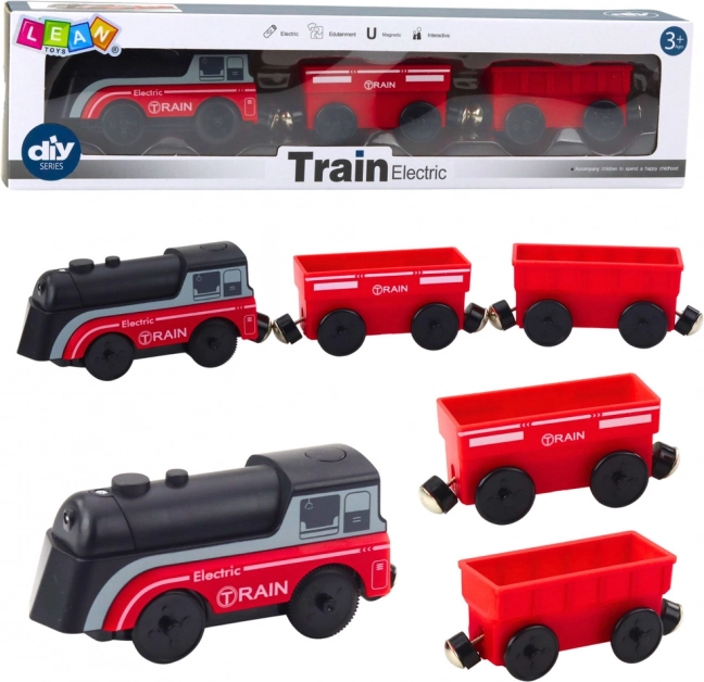 Mini elektrische magnettrein, locomotief en 2 wagons – rood