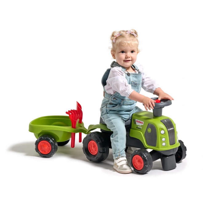 Tracteur enfant Falk Claas 470 Arion vert avec remorque et ensemble pour le sable