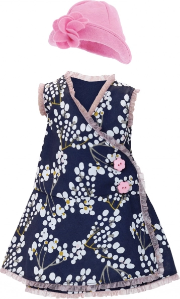 Kleding voor pop 44 cm – jurk met bloemen en roze hoedje PETITCOLLIN