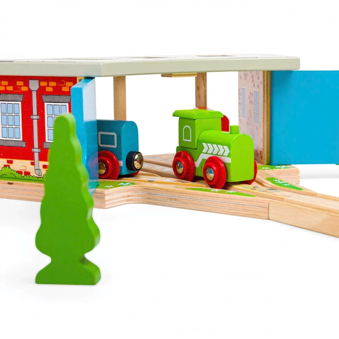 Bigjigs Rail Drievoudig Depot met Deuren