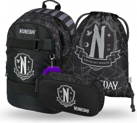 School Set Baagl Wednesday: Backpack, Pencil Case, and Shoe Bag