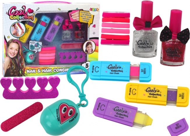 Set zum Haarefärben und Nageldekorieren mit Lippenbalsam