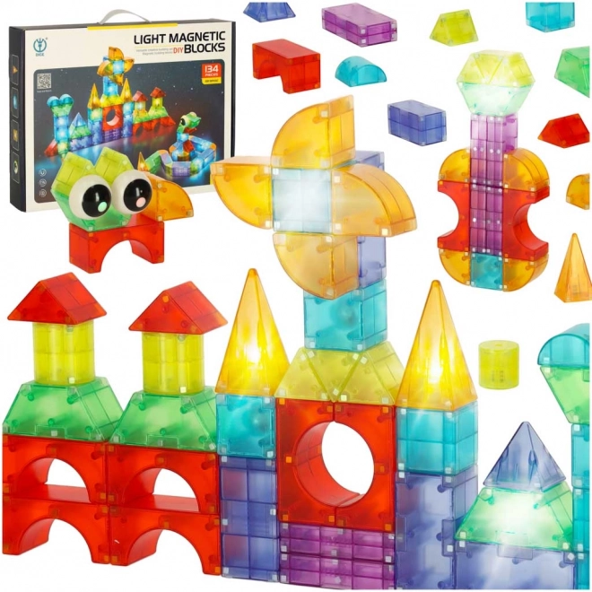 Blocs de construction magnétiques avec éléments lumineux Figures 3D – 134 pcs