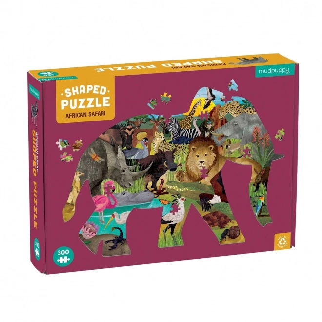 Puzzel Afrikaans safari in de vorm van een olifant 300 stukjes