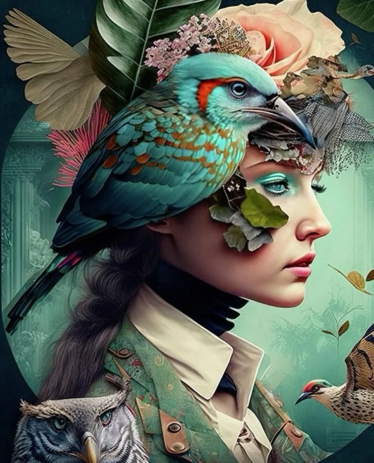 Diamond Painting Girl with Bird 30x40 cm