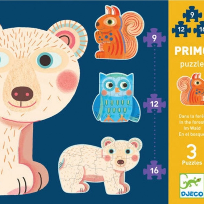 DJECO Puzzle Dans la forêt 3-en-1 (9, 12, 16 pièces)