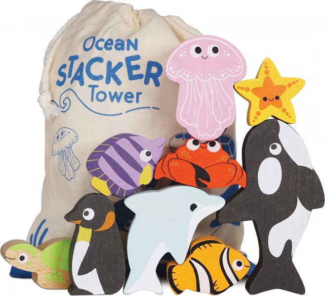 Le Toy Van Petilou stapeltoren oceaan – houten set van 9 stukken