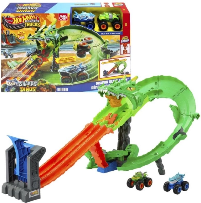 Hot Wheels Monster Trucks Dragon Race – Double Launcher Track Set with 2 Cars