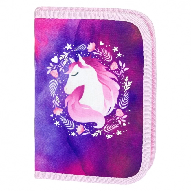 Single-layer school pencil case with horse motif