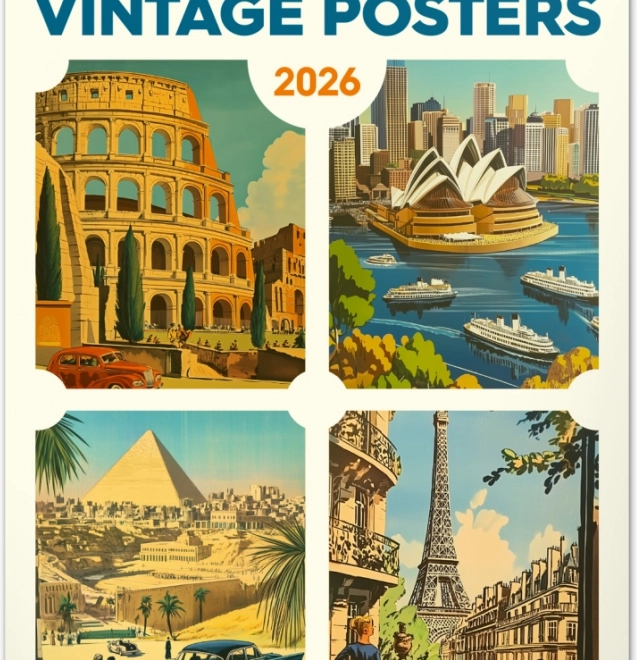 Wandkalender Vintage posters96 wereldsteden 2026