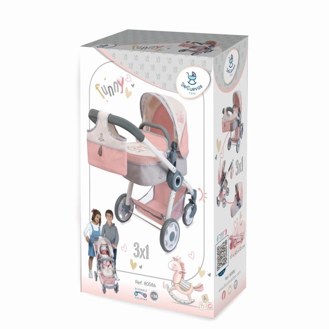 DeCuevas 80586 Poussette Pliable pour Poupées 3 en 1 avec Sac FUNNY 2023 - 70 cm