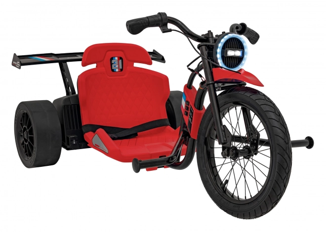 Kinderrit op driftende fiets rood